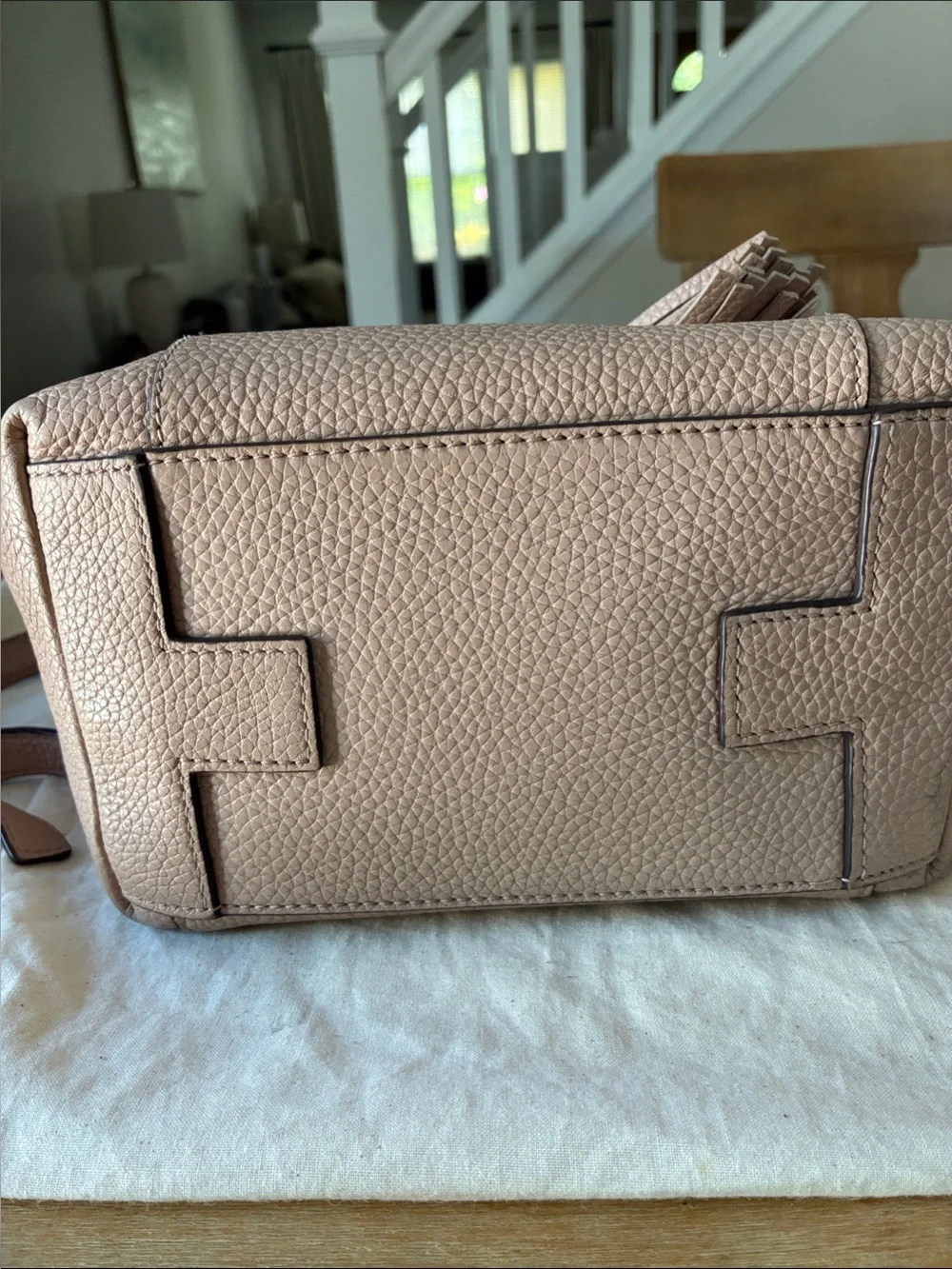 Tory Burch Blush Pink Leather Mini Backpack with Tassels